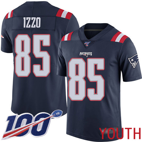 New England Patriots Football #85 100th Season Rush Vapor Limited Navy Blue Youth Ryan Izzo NFL Jersey